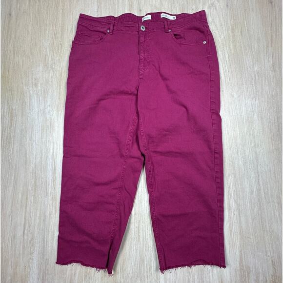 J. Jill Denim High Rise Straight Leg Crop Raw Hem Stretch Burgundy Jeans 18 - Picture 1 of 13